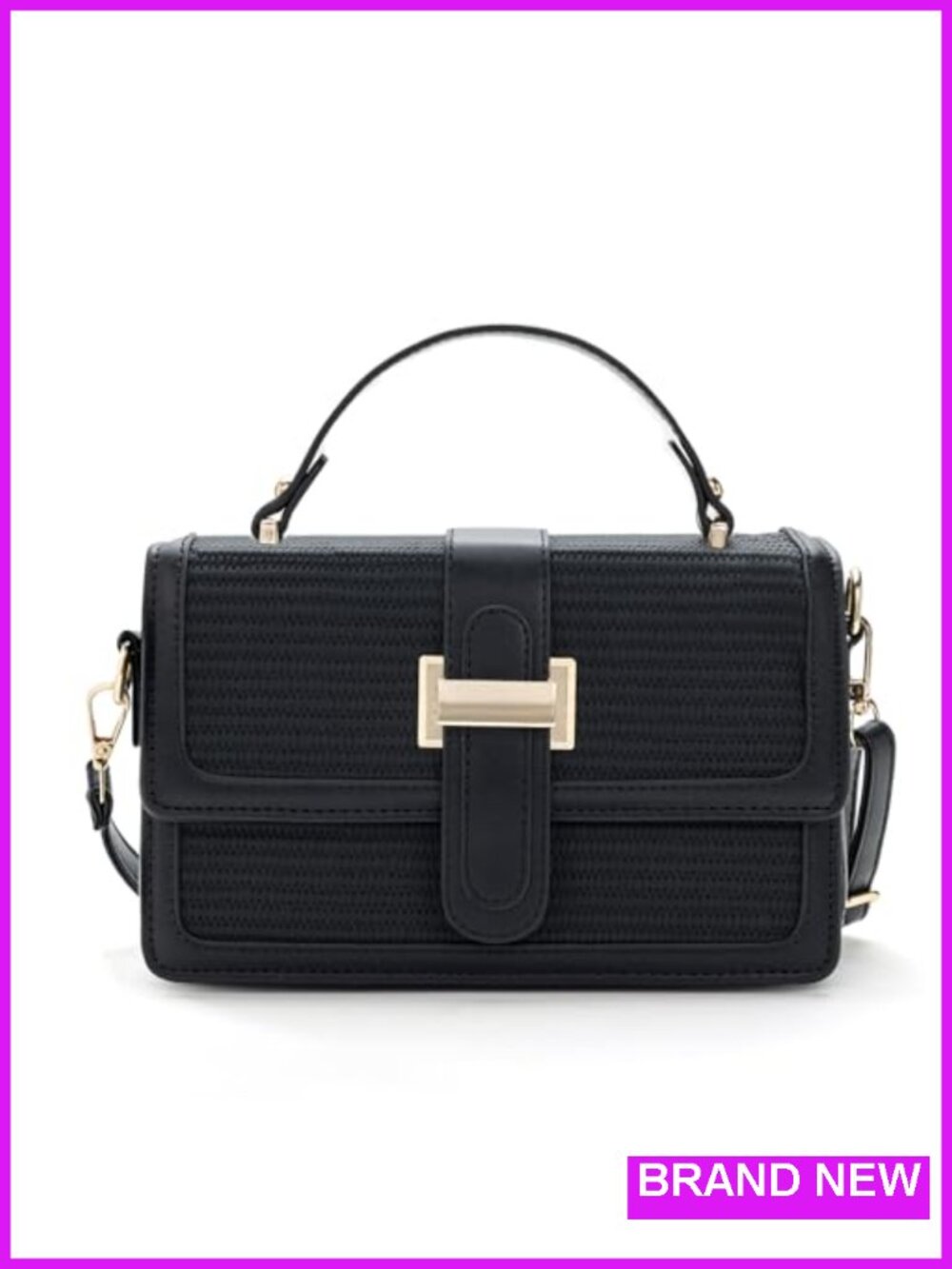 Woven Crossbody Purse with Detachable Strap - Faux Leather Handbag for Women
